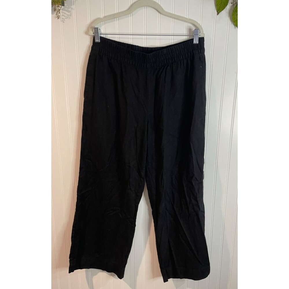 Old Navy Black High-Rise Wide-Leg Comfort Waistband Linen-Blend Pants Petite L